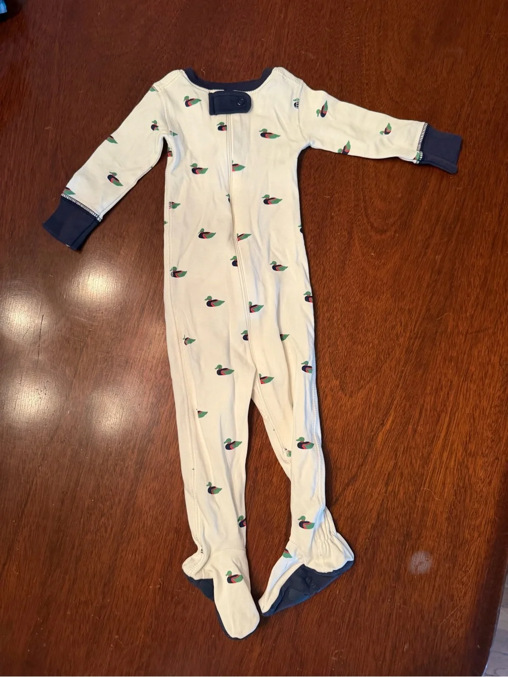 The Beaufort Bonnet Company Cream Footed One-Piece with Duck Print and Navy Trim